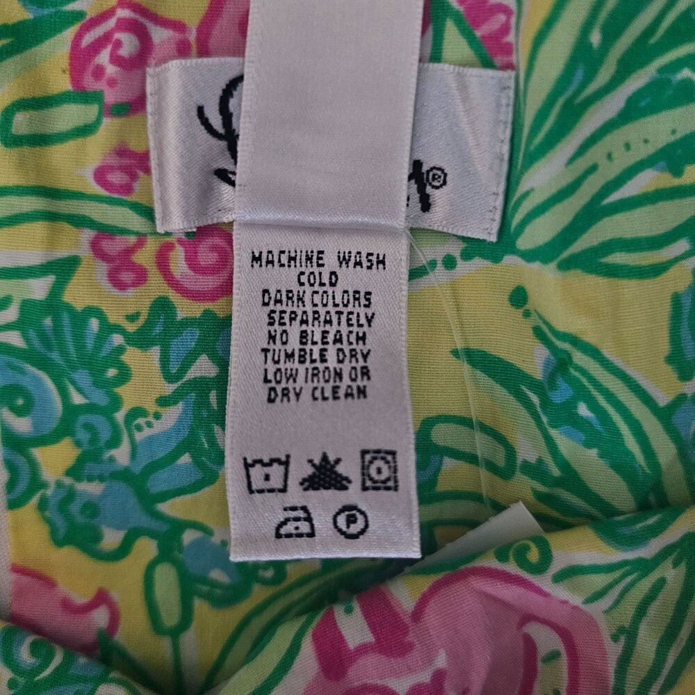 Lilly Pulitzer Women's Green Pink Flamingo Floral Print Dress Shift Dress Sz 10 - Picture 9 of 13
